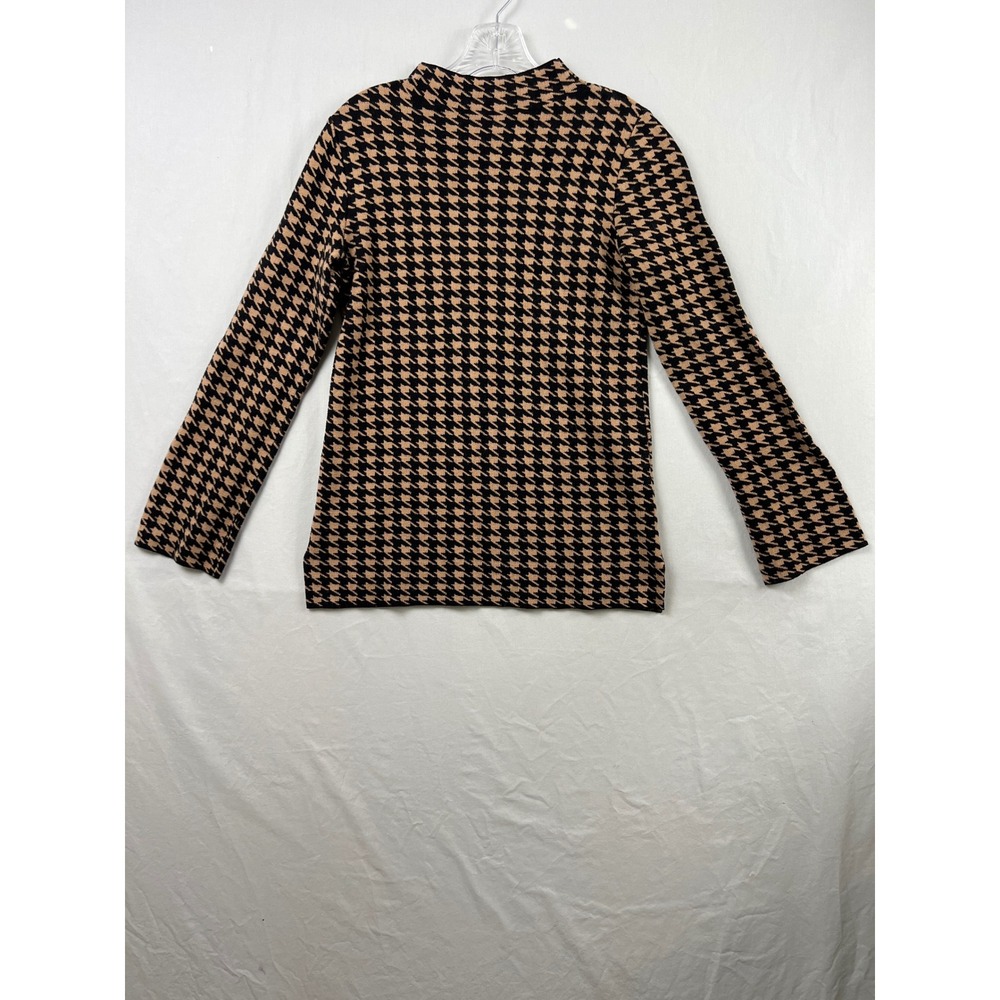 Ann Taylor Sweater Women S Tan Black Houndstooth Mock Neck Knit Top Long Sleeve